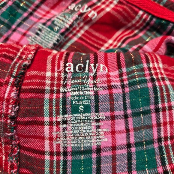 Jaclyn New York Pink Green Red Metallic Button Up Longsleeve Holiday Pajama Set - Picture 11 of 11